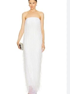 BAOBAB Magia Strapless White Beaded Fringe Bridal Party Dress